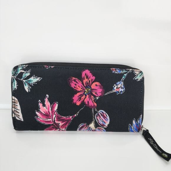 Lily Bloom Clutch Floral Black Pink Flower Zip Around Wallet Accordion Organizer - Picture 2 of 15